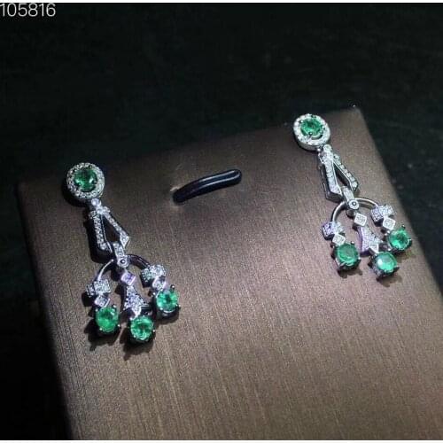 Emerald earring Free shipping Natural real emerald 925 sterling silver earrings 3.5*3.5mm 8pcs