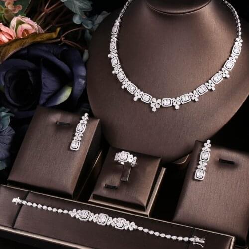 Jankelly Nigeria 4pcs Bridal Zirconia Necklace Sets For Women Jewelry sets & More Dubai Nigeria CZ Crystal Wedding Jewelry Sets
