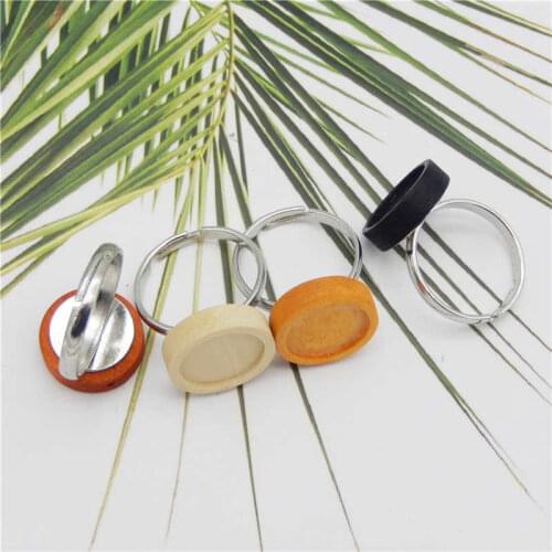 Julie Wang 4PCS Blank Wood Ring Cabochon Setting Base Adjustable Women Girl Rings Fashion Jewelry Inner Size 12mm