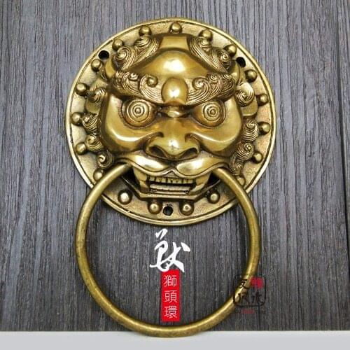 Chinese copper door door trim ring leontocephalus head handle big auspicious wealth shop first defends the evil hand