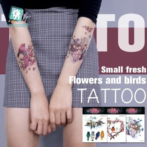 Colorful Sparrow Birds Temporary Tattoo Sticker Wreaths and Butterflies Design Waterproof Women Body Art Hand fake Tatoo