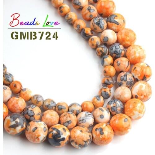 4mm-12mm Natural Stone Beads Orange Yellow Spot Rain Stone Round Beads for Jewelry Making Handmade Diy Bracelet Necklace 15 Inch