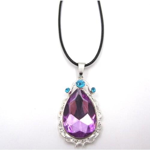 HOT Children Girls Birthday Gift Purple Teardrop Amulets Princess Sofi Pendant PU Leather Chain Necklaces Jewelry Toy For Child