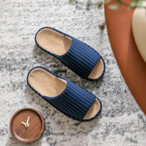 Japanese-Style Linen Slippers Womens Indoor Couples Cotton and Linen Soft Thick Bottom Breathable Slipper Men Winter Slippers