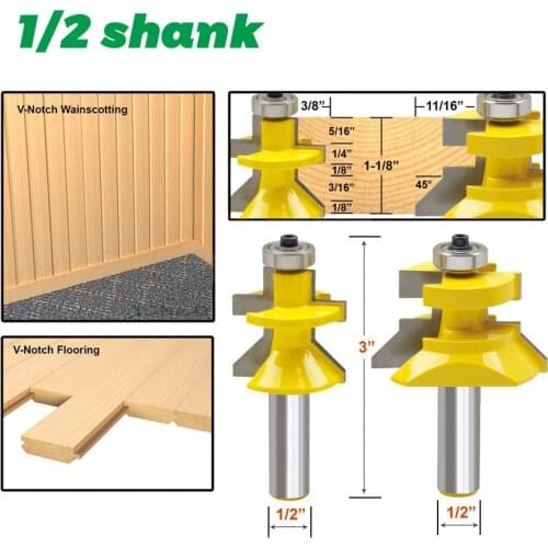 2pcs 1/2" Shank V Groove & Matched Tongue Router Bit Set w/ premium ball bearings Woodworking cutter