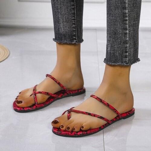 2021 summer new style sandals and slippers women thin with snake pattern outer wear fashionable large size womens slippers