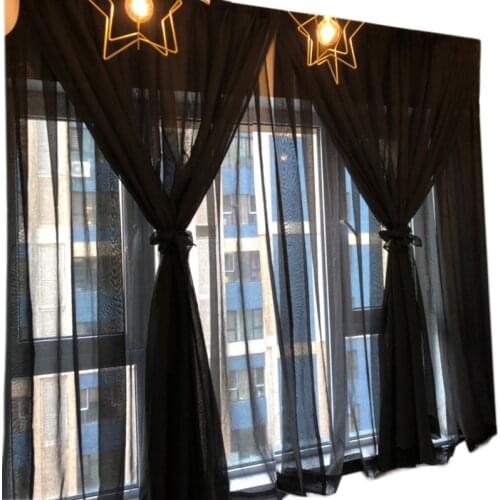 Custom Black White Grey Gauze Curtains High Grade Modern Living Room Solid Color translucidus Chiffon Sheer Curtain Tulles