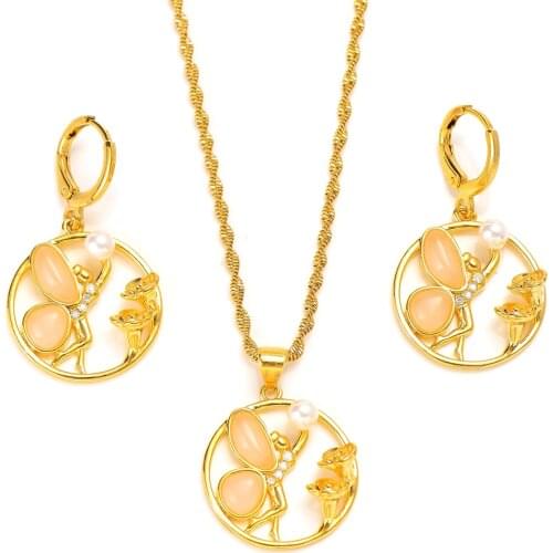 African vintage flower butterfly Pendant Necklace Gold Color Jewelry for Women wedding bridal party jewelry sets girls Gift