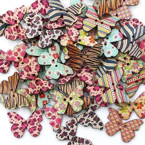 POP ITEM! 50pcs Mixed 2 Holes Wood Natural Butterfly Sewing Scrapbook Craft Decor Buttons