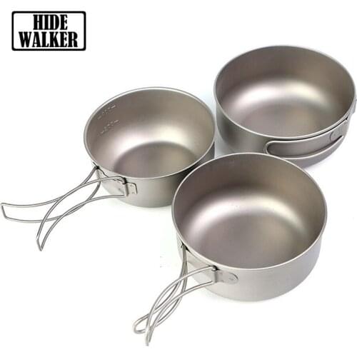 Camping Cookware Ultralight Titanium Bowl with Folding Handle Outdoor Camping Cooking Set High Quality Hiking Picnic Tableware