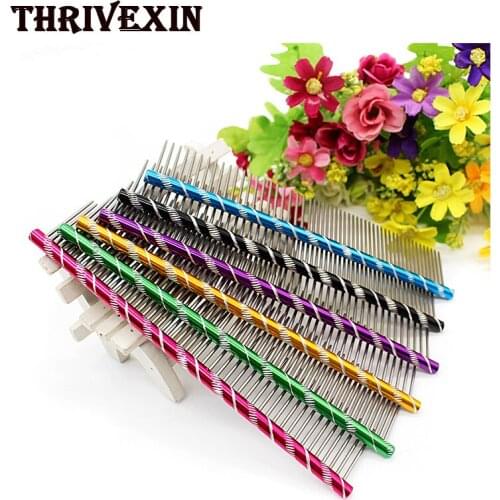 Pet Combs Dog Cat Comb Tool with Rounded Ends Steel Teeth Non-Slip Grip Handle for Removing Tangles Knots Grooming Tool