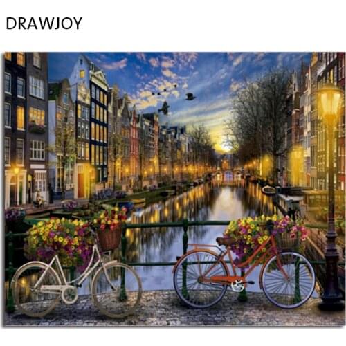 DRAWJOY Framed Landscape DIY Painting By Numbers Painting & Calligraphy DIY Digital Oi Painting By Numbers Home Decor