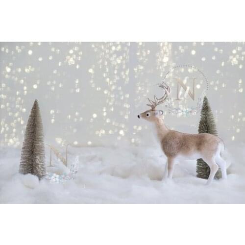 Christmas tree deer silver bokeh backdrop High quality Computer print newborn baby background