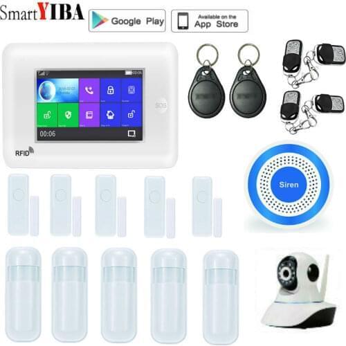 SmartYIBA WIFI GSM home Security Burglar smart Alarm System kit 4.3 inch touch screen APP Remote Control RFID Arm Disarm
