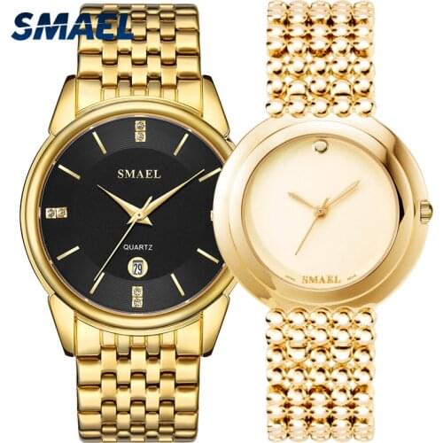 SMAEL luxury classic watches SET for couple gens a ladys waterproof casual wristwatch Elegant 9026 1885M Quartz digital clock