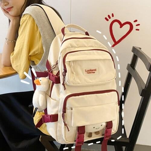 Waterproof Nylon New Multi-pocket Backpack Female Cute Book Bag for Women College Teenager Girls Buckle Schoolbag Cute Backpacks