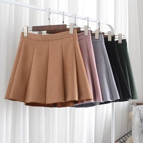 Suede Pleated Skirt Women Autumn High Waist Short Pink Black Skirt Jupe Femme Korean Fashion Students Sweet Mini Skirts C7580