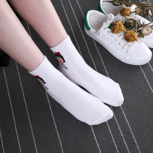 Women Cartoon Print Cotton Lovely Banana Dinosaur Rocket Milk Pattern Tube Socks