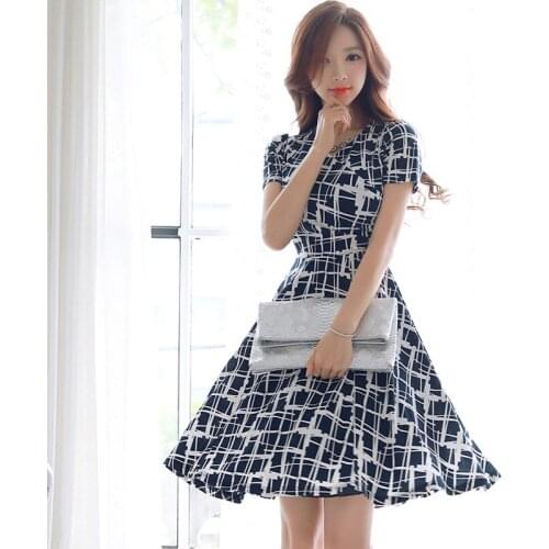 Fashion women elegant comfortable print v-neck simple dress new arrival vintage casual party fresh summer beach a-line dress
