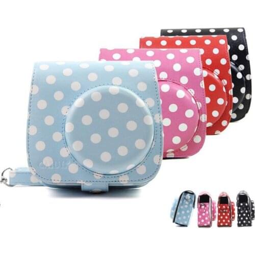 4 Color PU Leather Polka Dot Camera Case Bag For FUJIFILM Instax Mini 8 8+ Mini 9 with Shoulder Strap