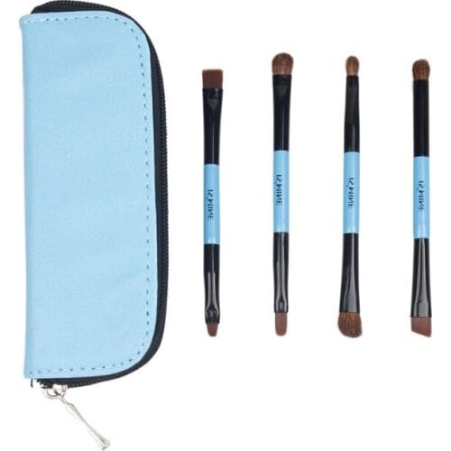 High quality 4pcs soft horse hair makeup brush set double end pony hair cosmetic brushes with bag
