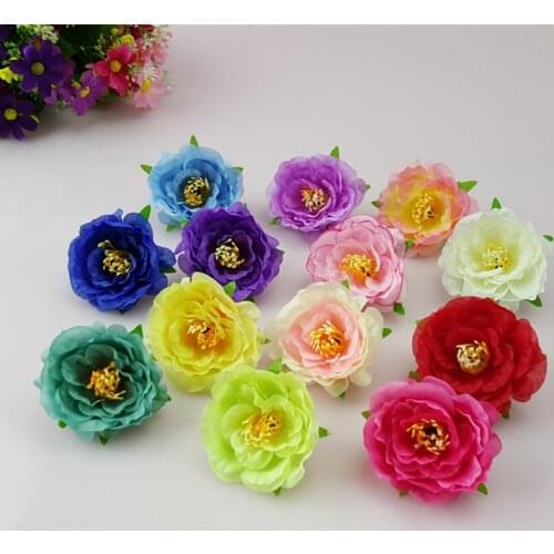 5cm 100pcs Artificial Handmade Silk Camelia Tea Rose Flower Heads for Hone Party DIY Brooch Bridal Flower Hair Accessories