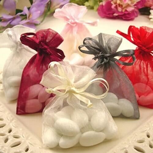 50 Pcs Organza Jewelry Gifts Drawable Box Wedding Gift Candy Mini Pouch Bag
