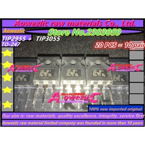 Aoweziic 100% new imported original TIP2955 TIP3055 TO-247 Power amplifier transistor 15A 100V ( 20 PCS= 10 pair )
