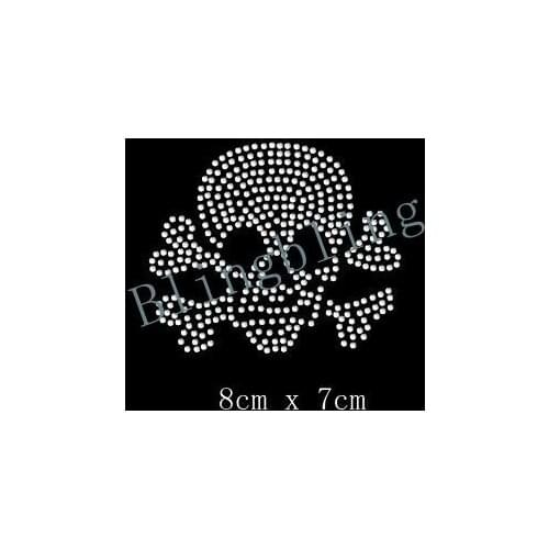 Free shipping Small Filled Skull Iron On Rhinestone Transfer Crystal t-shirt applique