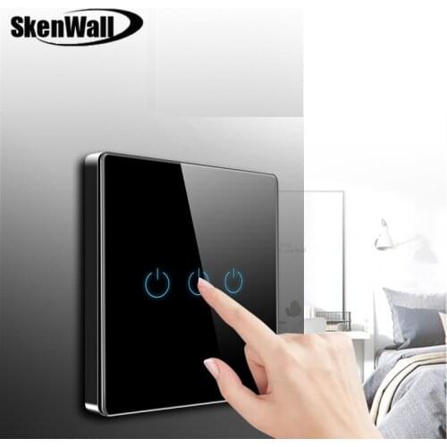 Four-color tempered glass wall switch Single live wire touch switch 1 2 3 gang 1 Way 2Way touch smart switch AC 110-250 V 86mm