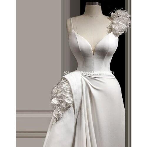 Elegant Ivory A-Line Evening Dress Sleeveless Floor-Length Prom Dress Pearls Robe De Soiree Aibye Slit Vestido de festa Dubai