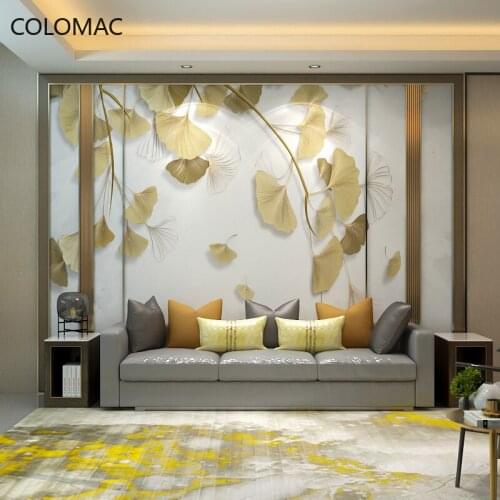 Colomac Custom 8D Relief Background Wallpaper Light Luxury Ginkgo Leaf Living Room Seamless Mural Home Decor Room Drop Shopping