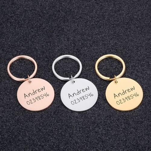 Pet ID Tag Keychain Dog Cat Collar Accessories Customized Pet Name Number Collars Stainless Steel Keyring Cat Tag