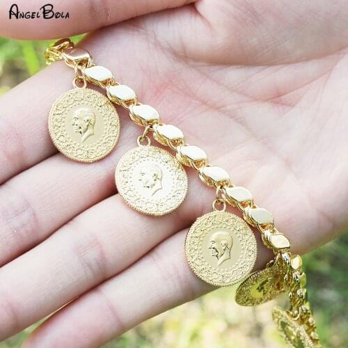 Islamic Muslim Fashion Luxury Personality Gold Jewelry Women Charm Coin Bracelet Party Event Wedding Gift Wholesale