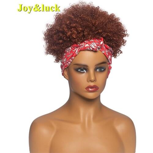Joy&luck Headband Wig African Women Turban Wig Synthetic Culry Head Wig Wrap and Wig Linked Headband Wigs