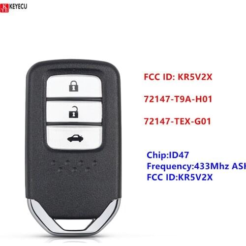 KEYECU For Honda City Jazz Civic Grace HON66 Blade ID47 Chip 434Mhz FCCID KR5V2X 3 Buttons Smart Key Keyless Entry Car Key ASK