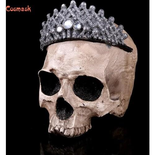 Cosmask Crowned Skull Human Head Resin Replica High Quality Decorative Craft Skull Halloween Home Decoration Spoof Scary Prop