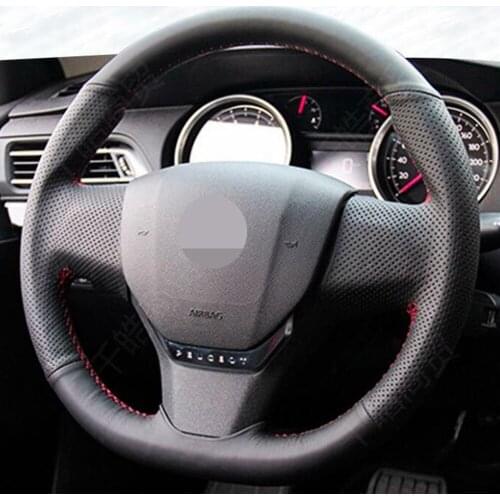Genuine Leather Car Steering Wheel Cover For Citroen C3 C3-XR 2015-2019 C4 2016-2019 Peugeot 408 2014-2019 Traveller 2016-2019