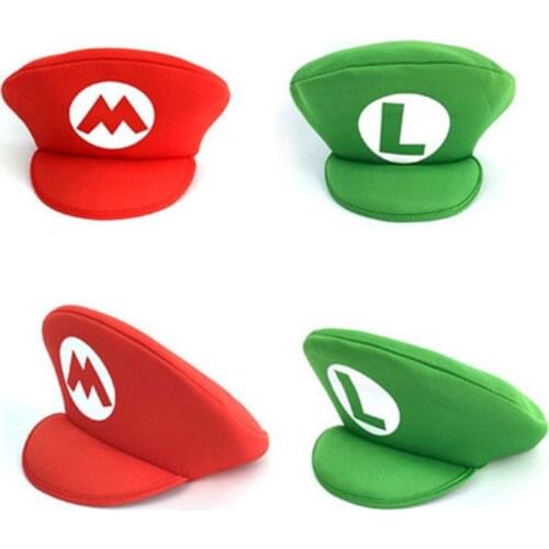Red Green Cap Anime Cartoon Game Super Luigi Cosplay Adult Kids Hats