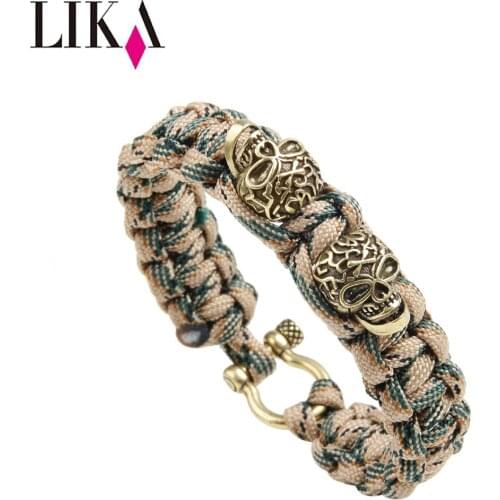 LIKA Mens Jewelry Bracelet Nylon Bracelets Personality Two Skull Shape Copper Trendy Cuff Bangles & Bracelet Wristband For Male