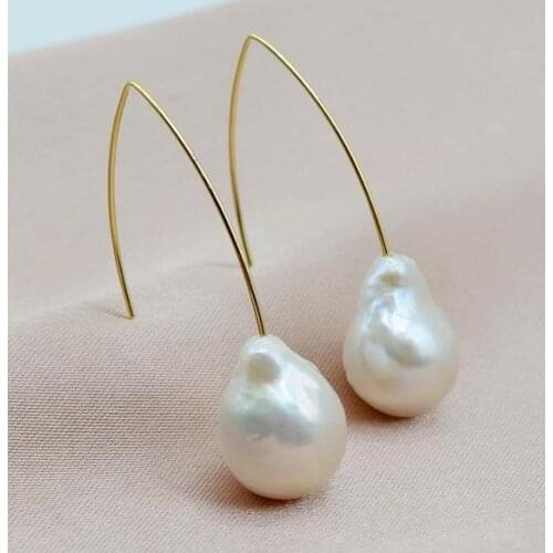 Favorite Pearl Store New White Baroque Flame Ball Real Pearl Earrings Large Gold Color Silvers Hook Womens Fine Jewelry