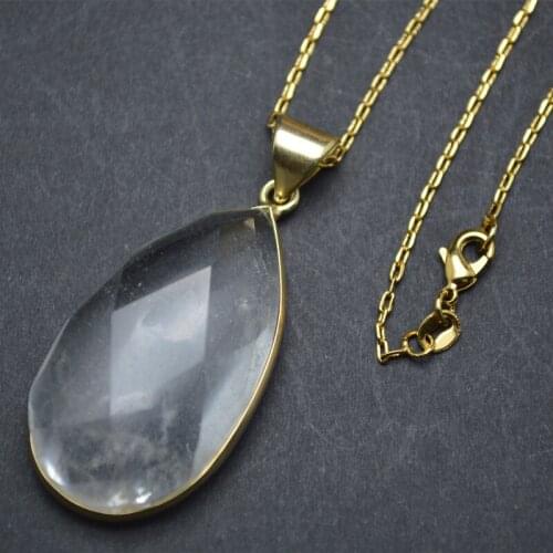 Natural Clear Crystal Squartz Surface Faceted Pear drop Shape Pendant Chains Necklace Fashion Energy Jewelry 5pc per lot