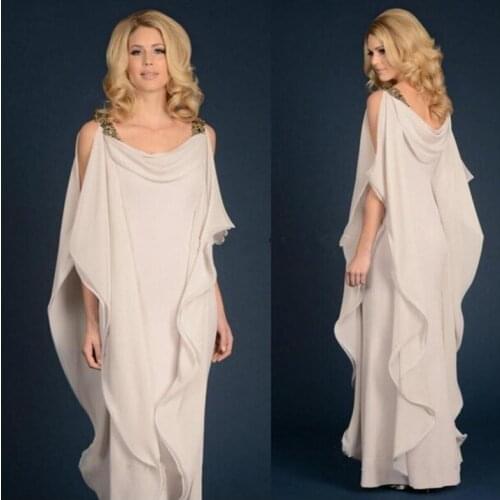 New champagne navy blue Mother Of The Bride Dresses Chiffon Pants Suit Wedding Plus Size Beaded Ruffles Flowing Sheath Floor Len