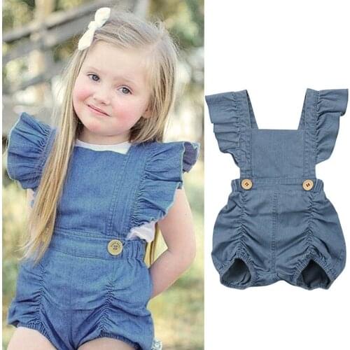 Baby Girl Solid Romper Summer Newborn Kids Baby Girls Romper Denim Jumpsuit Jeans Backless Playsuit Outfits Clothes 0-24 Months