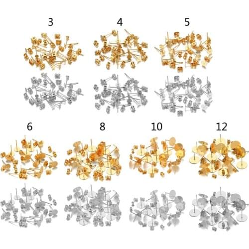100Pcs Stainless Steel Flat Pads Glue on Stud Earring Posts and Backs Butterfly Earrings Backs Jewelry Making Findings