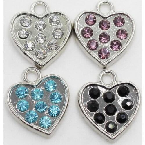 20pcs/lot Mix Silver Crystal Heart Dangle Charms Lobster Clasp Charms Diy Bracelets Bangles Jewelry Accessory Floating