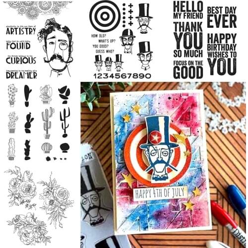 Clear Silicone Stamps Artistry Beard Man Wheel Circle Cactus Rose Number Bold Letter Words DIY Scrapbooking Cards 2021 New