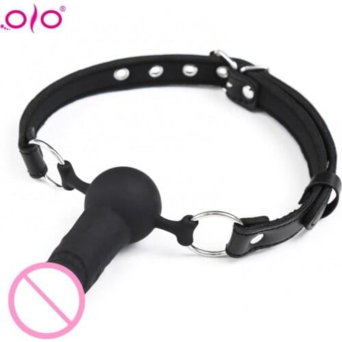 OLO Open Mouth Gag Bite Silicone Penis Plug Dildo Fetish Bondage Sex Toys BDSM Slave Products for Woman Adult Game