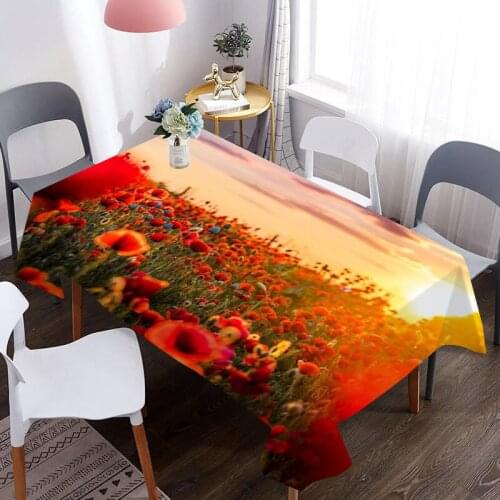 Customizable 3D Tablecloth Flower Red Poppies Pattern Washable Cloth Rectangle Round Table Cover Party Wedding Decoration