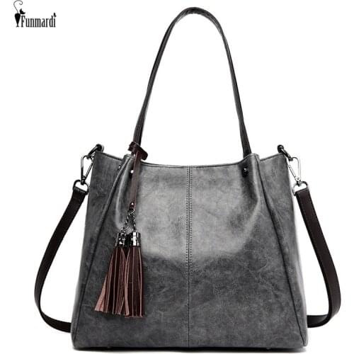 FUNMARDI Big Casual Tote Bag Female Soft PU Leather Shoulder Bag Fashion Tassel Design Crossbody Bags For Women Handbag WLHB2155